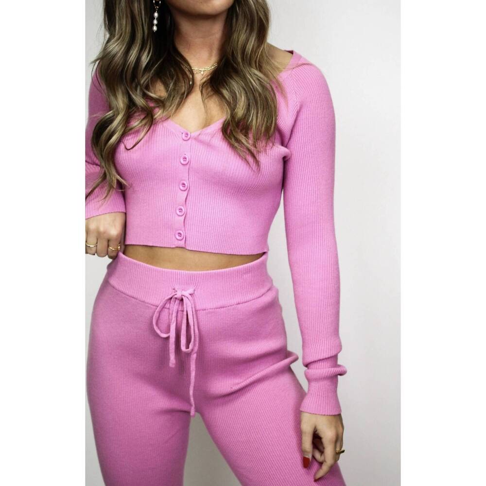 NEW GLAMOROUS ribbed button up cardigan in mauve pink
